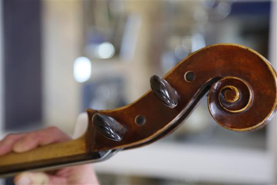 A 19th century German cello labelled Neuner und Hornsteiner and a Stradivarius label, hard cased.